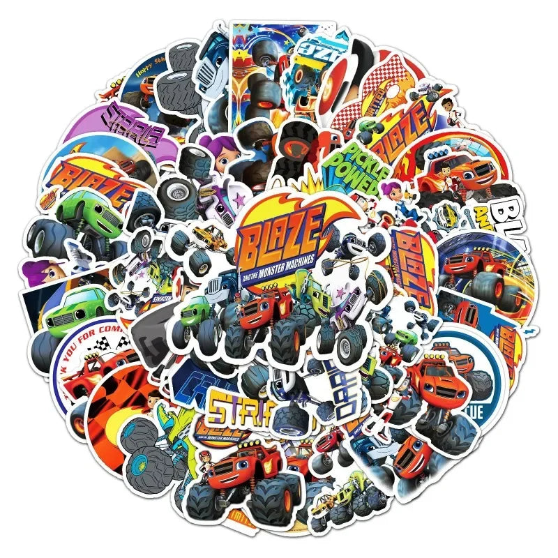 50pcs Blaze Monster Machines Stickers for Laptop, Phone, Scooter, Water Bottle, Suitcase (Online Order Only)