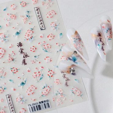 Chic Begonia Flower Miss-grass Pink Gradient Cherry-apple Tree Leaves Peach Blossom Adhesive Nail Art Spring Nail Stickers Decal (ONLINE ORDER ONLY)
