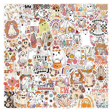 10/30/50/100PCS Halloween Cartoon Ghost Stickers Graffiti Toys DIY Notebook Phone Bike Motorcycle Notebook Car Decals Decoration (ONLINE ORDER ONLY)