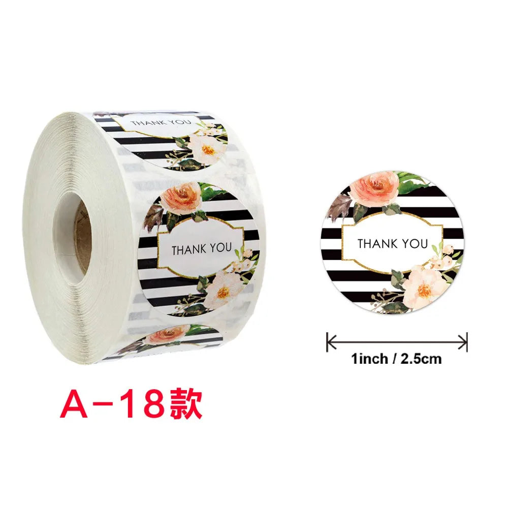 50-500pcs Labels Roll Flower Thank You Stickers 1inch Adhesive Labels Stickers for Gift Decoration Stationery Wrapping Supplies (ONLINE ORDER ONLY)