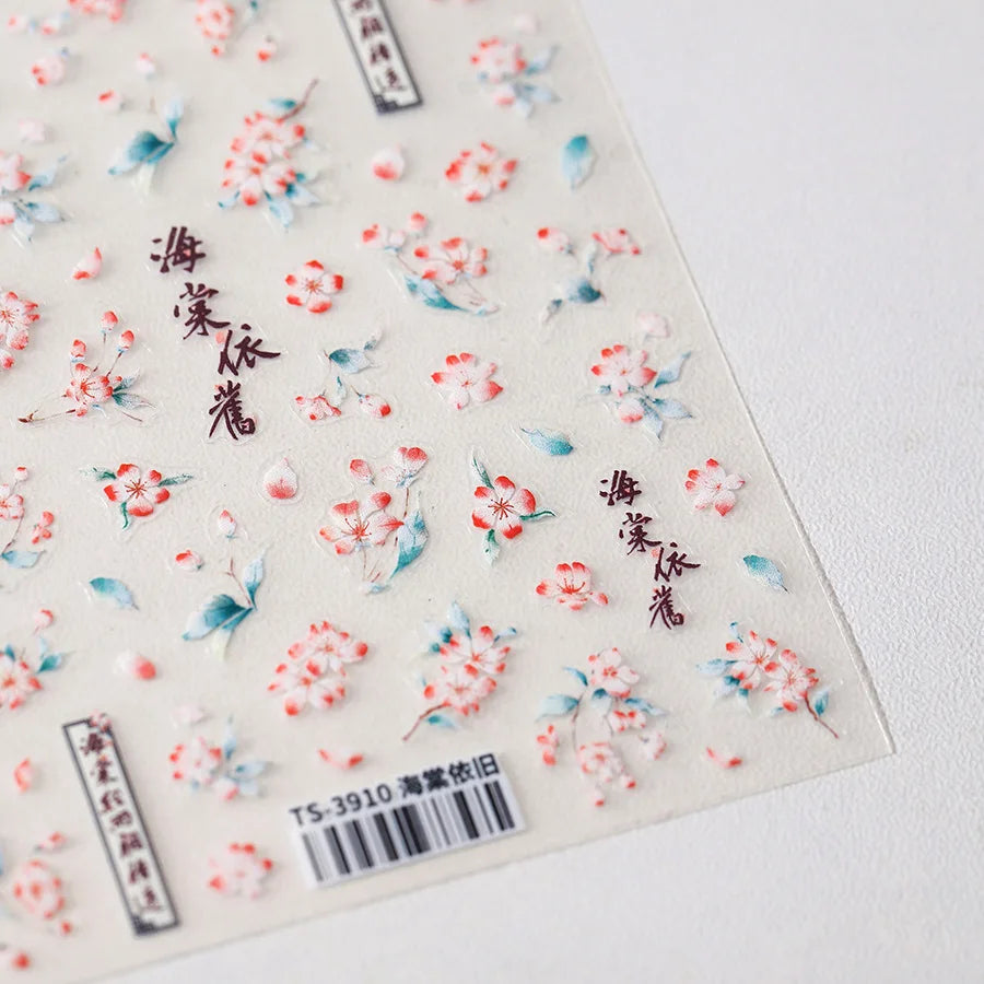 Chic Begonia Flower Miss-grass Pink Gradient Cherry-apple Tree Leaves Peach Blossom Adhesive Nail Art Spring Nail Stickers Decal (ONLINE ORDER ONLY)