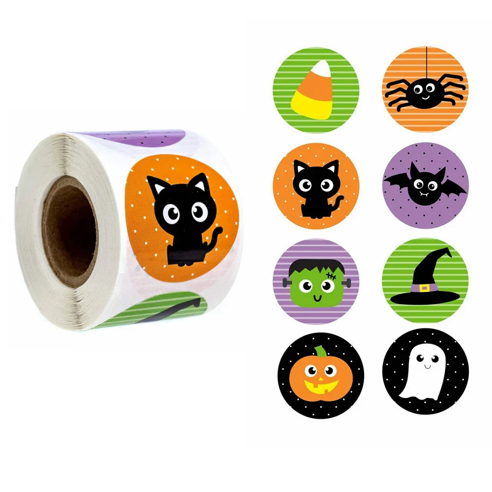 500pcs/roll Halloween Sticker Ghost Labels Gift Candy Bags Seal Stickers Halloween DIY Package Paper Sticker Party Decoration (Online Order Only)