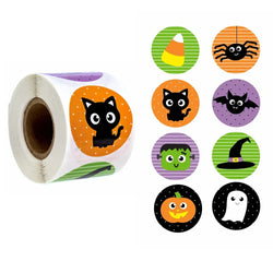 500pcs/roll Halloween Sticker Ghost Labels Gift Candy Bags Seal Stickers Halloween DIY Package Paper Sticker Party Decoration (Online Order Only)