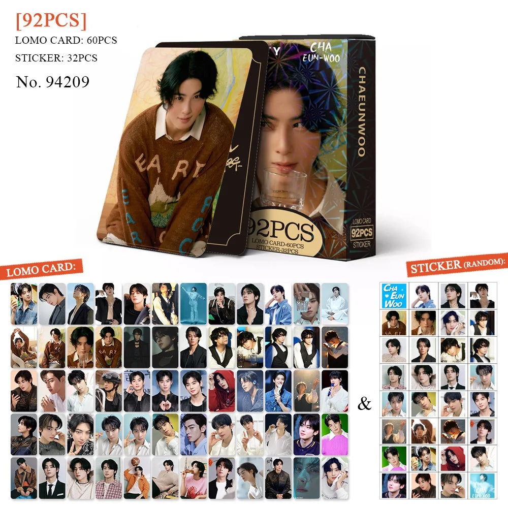 92PCS Astro Cha EunWoo Korean Singer LOMO Card Photo Card Stickers Korean Idol Fan Gift (Online Order Only)
