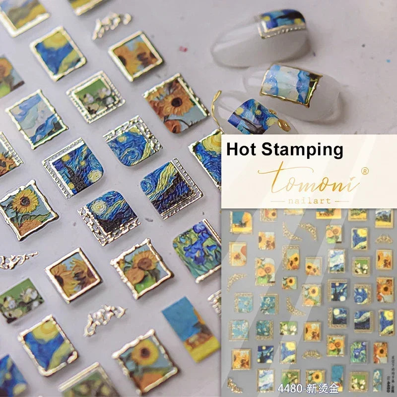 Chic Retro Rose Photo Frame Dried Flower Petal Self Adhesive Nail Art Stickers 5D Hot Stamping Relief Rhinestone Manicure Decals (Online Order Only)