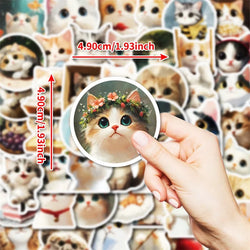 10/30/50PCS Kawaii Oil Painting Cat Sticky PVC Sticker Aesthetic DIY Decoration Scrapbooking Hand Accounting Supplies for Kids (ONLINE ORDER ONLY)