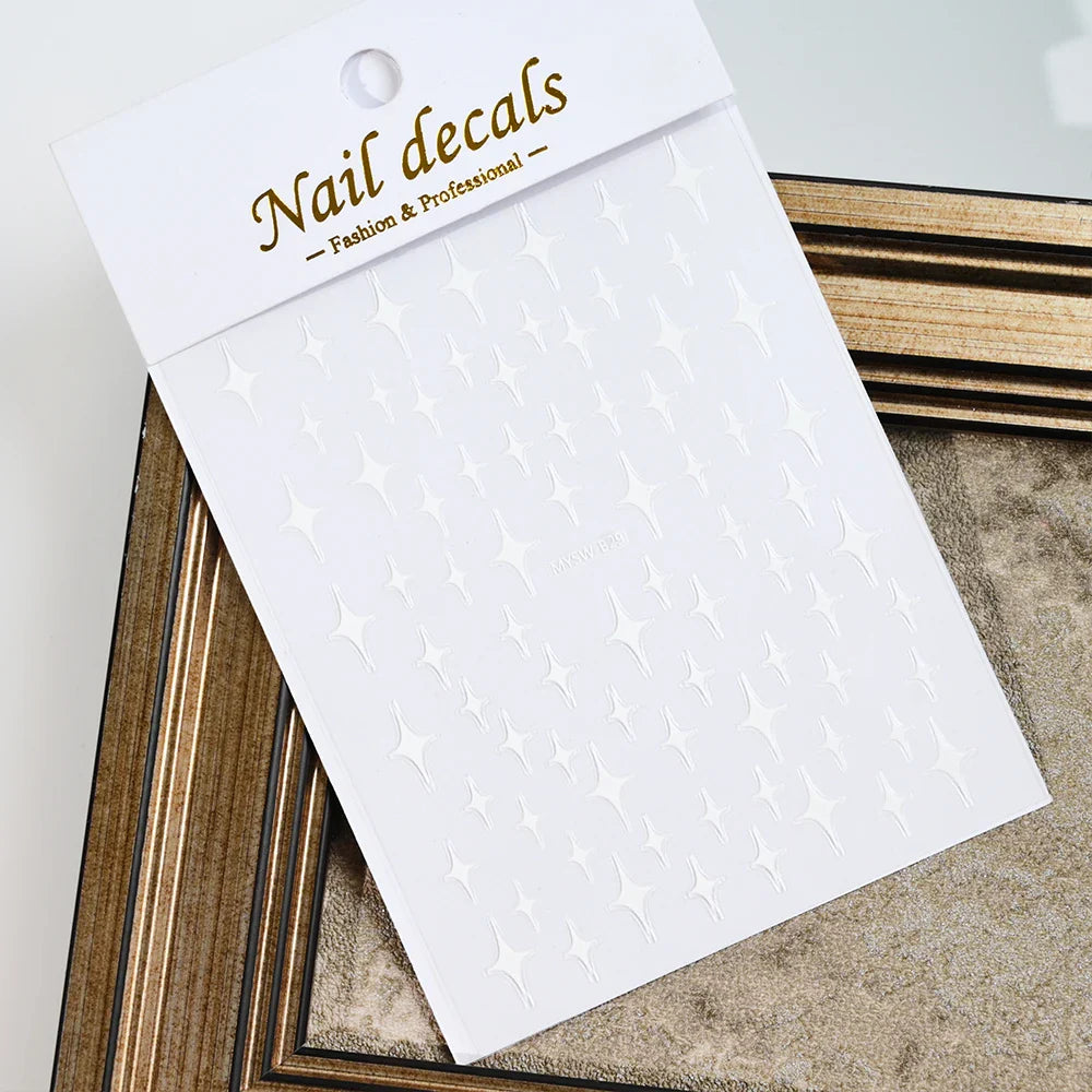 1PCS Sliver Stars Nails Stickers 3D Bronzing Laser White Cross Starlight Glossychic Y2K Stylish Adhesive Manicure Decorations *# (Online Order Only)