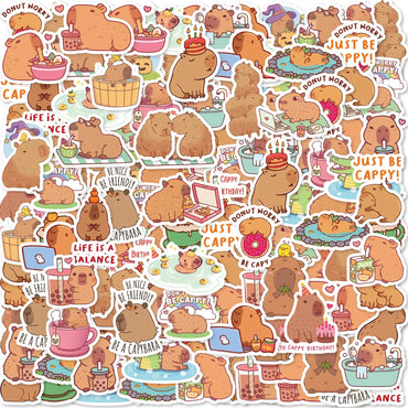 30pcs Cute Capibala Cartoon Graffiti Stickers Decorated Notebook Water Cup Diary Guitar Suitcase DIY Classic Toy Decal (Online Order Only)