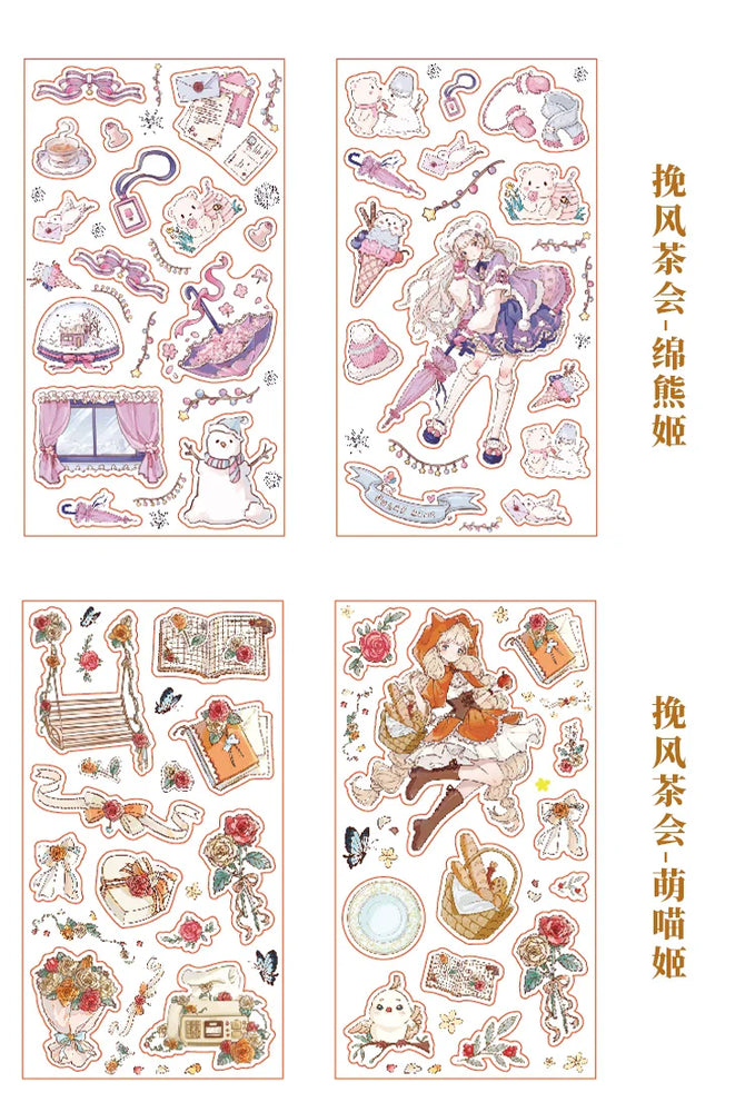 2 Sheets Cute Lolita Girl Decoration Sticker Aesthetics Hand Account DIY Collage Material Kawaii Stationery Scrapbooking Sticker (Online Order Only)