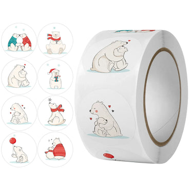 100-500 Pcs Round Cute Animal Polar Bear Party Adhesive Diy Seal Stickers Decorative Album Diary Cartoon Kawaii Label Decor (ONLINE ORDER ONLY)
