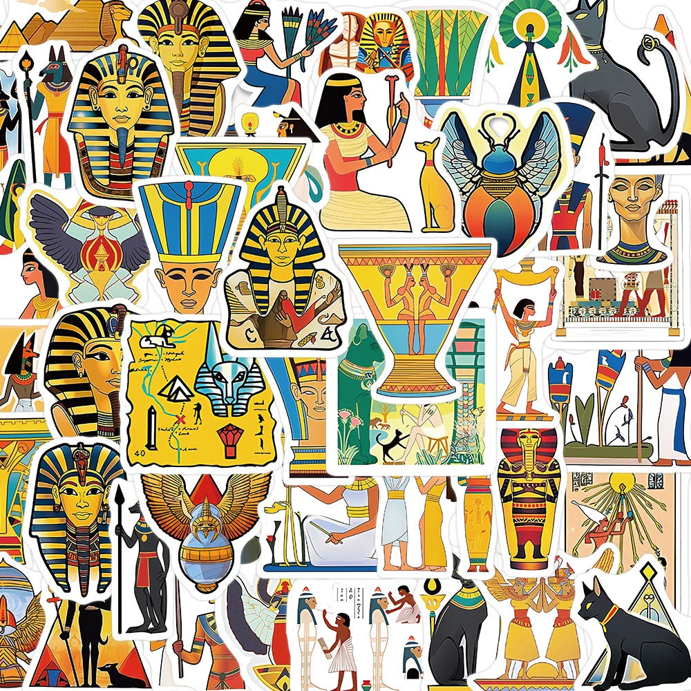 10/30/50pcs Cool Ancient Egypt Pharaoh Pyramid Waterproof Stickers Art Decals Laptop Suitcase Car Phone Decoration Sticker Toys (ONLINE ORDER ONLY)
