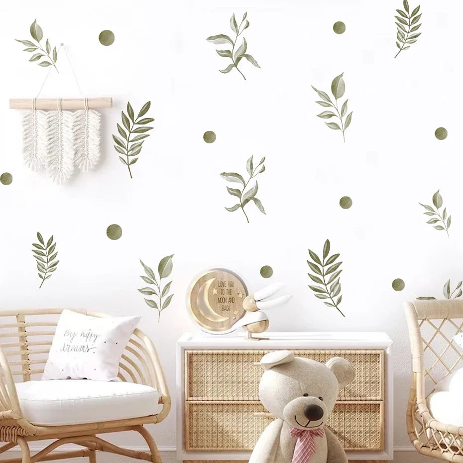 Watercolor Green Leaves Wall Decals Nursery Vinyl Art Stickers Home Decor (Online Order Only)