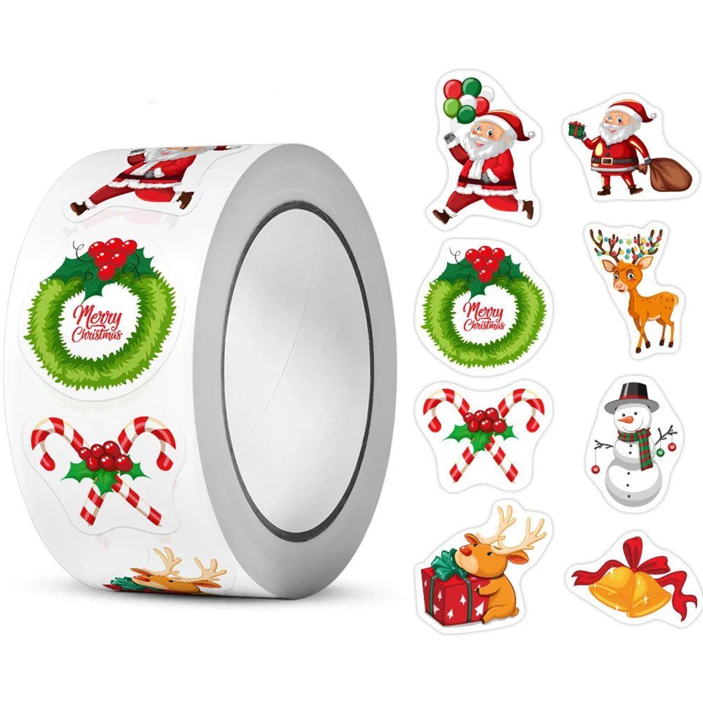 100-500pcs Heterotypic Christmas Themed Elks Snowmans Santa Claus Bells Stickers 8 Designs DlY Graffiti Holiday Tag Stationery (ONLINE ORDER ONLY)