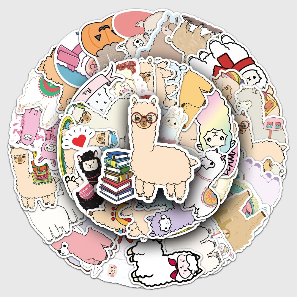 50Pcs Alpaca Cartoon Waterproof Vinyl Stickers for Skateboard Snowboard (ONLINE ORDER ONLY)