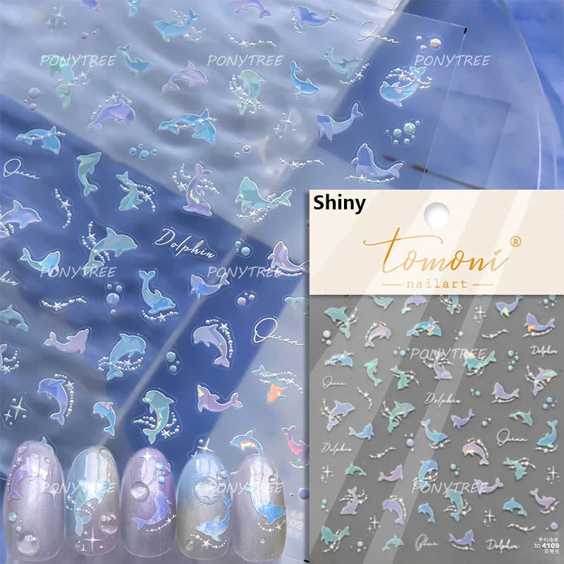 Sackful Starfish Goldfish Jellyfish Seahorse Bubbles Conch Ocean Whale Brocaded Carp Adhesive Nail Art Stickers Manicure Decals (ONLINE ORDER ONLY)