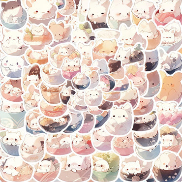 Cartoon Animal Rice Ball Stickers - 10/30/50/102pcs Laptop Decals (Online Order Only)