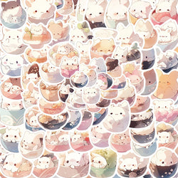 Cartoon Animal Rice Ball Stickers - 10/30/50/102pcs Laptop Decals (Online Order Only)