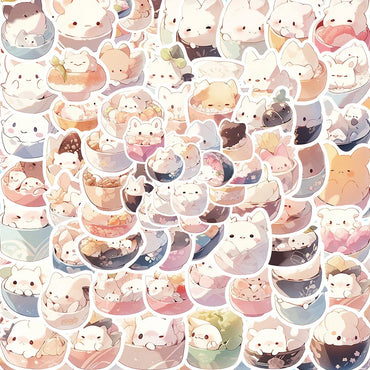 Cartoon Animal Rice Ball Stickers - 10/30/50/102pcs Laptop Decals (Online Order Only)