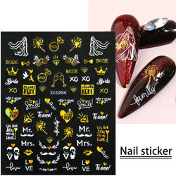 1PC Holographic Laser Heart Nail Stickers-3D Self-Adhesive Golden White Valentines Day Nail Decals For Women Nail Art Decoration (ONLINE ORDER ONLY)