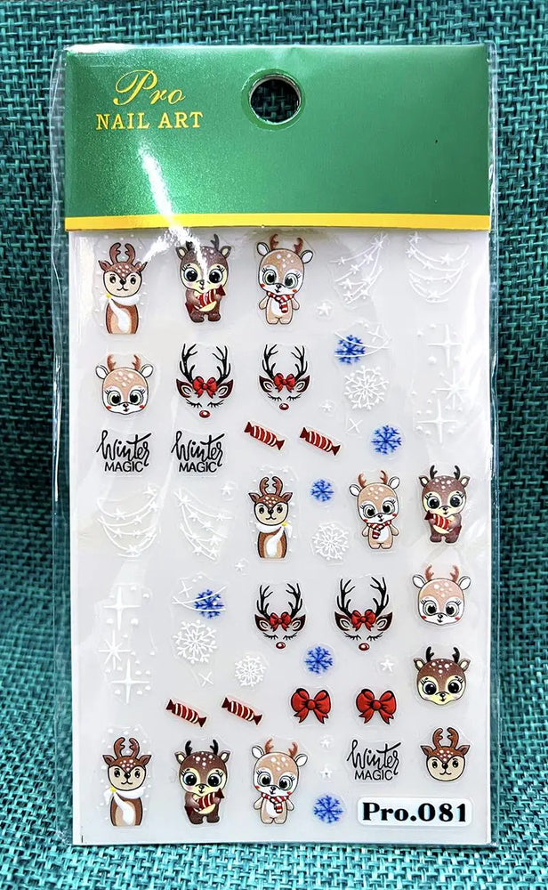 Cute Deer Christmas Nail Stickers 5D Embossed Elk Star Gingerbread Man Snowflake Santa Claus Holly DIY Winter Engraved Manicure* (ONLINE ORDER ONLY)