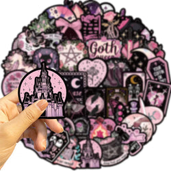 10/30/50PCS Black Pink Gothic Style Magic Witch Cartoon Sticker DIY Phone Laptop Luggage Skateboard Graffiti Decals Fun for Toy (ONLINE ORDER ONLY)