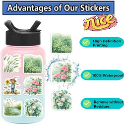 50pcs Watercolor Summer Flower Stickers Laptop Suitcase Graffiti Skateboard Luggage Waterproof PVC Stickers Kids Gift Toys (ONLINE ORDER ONLY)