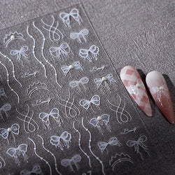 White Pearl Various Bowknot Line Tassel Tender Ribbon Arc Charming Self Adhesive Nail Art Decorations Stickers Manicure Decals (ONLINE ORDER ONLY)