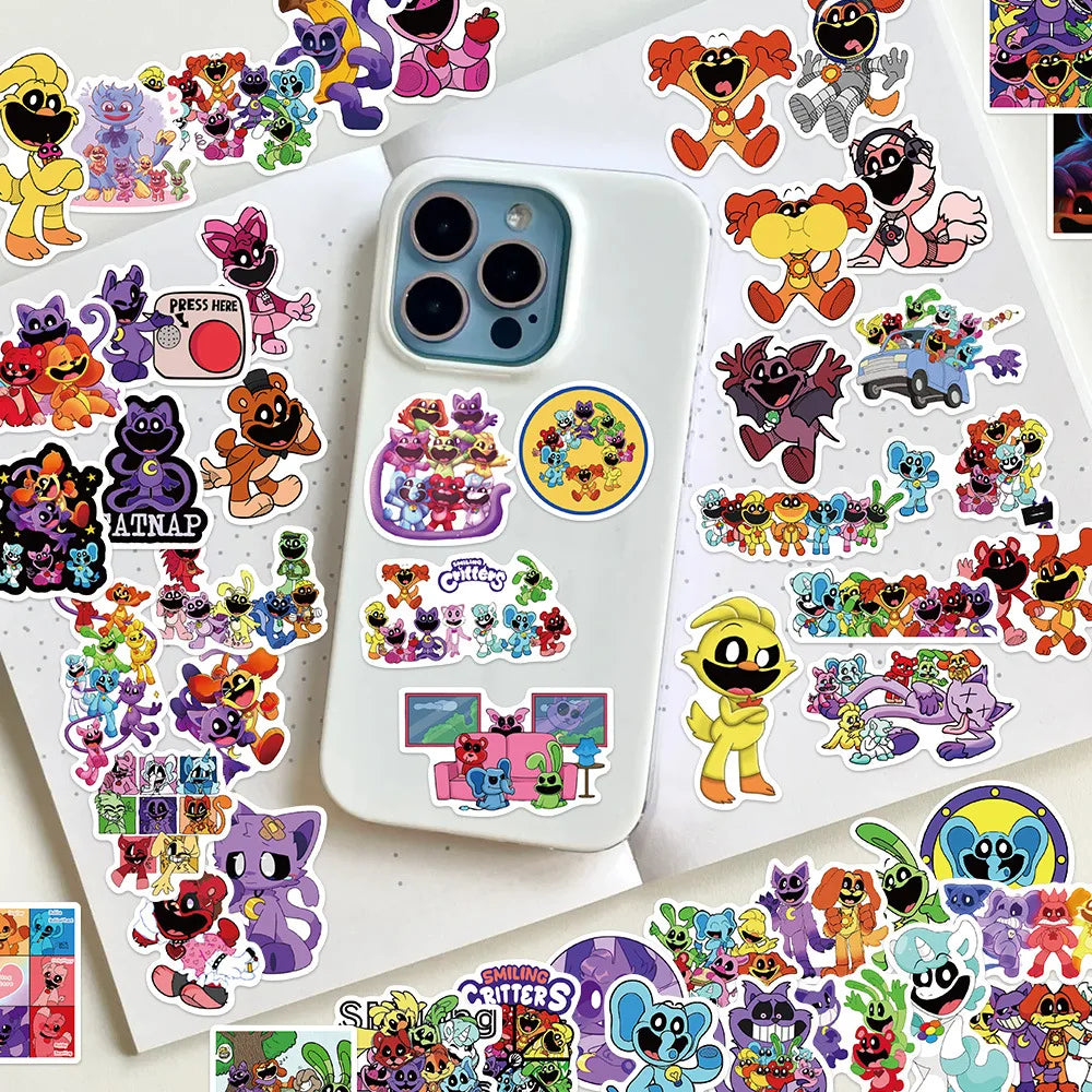 10/30/50PCS Funny Smiling Critters Cartoon Stickers Games Kids Toy DIY Skateboard Stationery Phone Fridge Bike Decals Decoration (ONLINE ORDER ONLY)