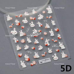 Cute White Rabbit Bunny Strawberry Flower Pudding Star Bowknot Fruit Delicate Adhesive Nail Art Sticker Charming Manicure Decal (Online Order Only)