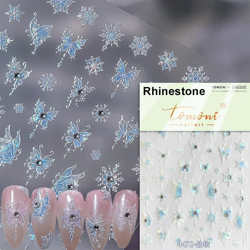 Charming Beautiful Black White Small Butterfly Flower Petal Love Heart Bowknot 5D Self Adhesive Nail Art Sticker Manicure Decals (Online Order Only)