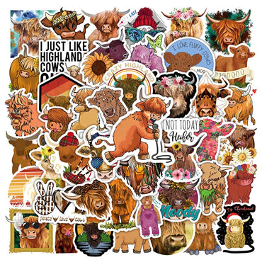 50pcs Cute Highland Cow Graffiti Stickers for Helmet, Wall, DIY Decoration (Online Order Only)
