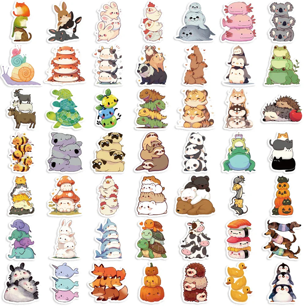 60pcs Cartoon Fun Animal Sticker Toy Skateboard Guitar Computer Refrigerator Desk Personality Graffiti Creative Decoration (ONLINE ORDER ONLY)
