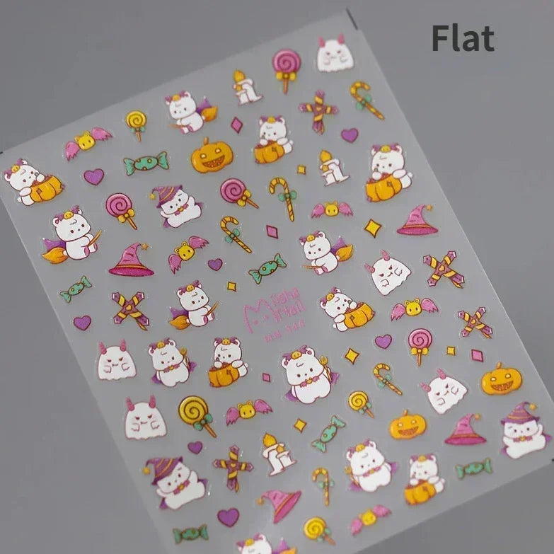 Cat Eye Halloween Terror Spider Cross Rose Love Heart Flower Snake Web Candy Bunny Thrilling Nail Art Stickers Manicure Decals (Online Order Only)