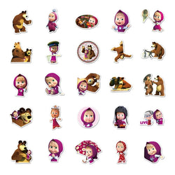 50pcs Masha and The Bear Stickers for Laptop, Water Bottle, Suitcase, Scooter, Refrigerator (Online Order Only)