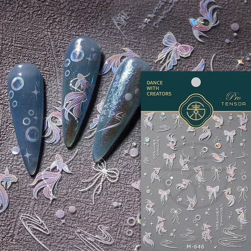 Charming Blue Sparrow Feather Rhinestone Wings Peacock Sparrow Dreamy Jelly Stars Self Adhesive Nail Art Stickers Manicure Decal (ONLINE ORDER ONLY)