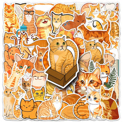 50Pcs Orange Cat Cartoon Waterproof Vinyl Stickers for Skateboard Snowboard Decals (Online Order Only)