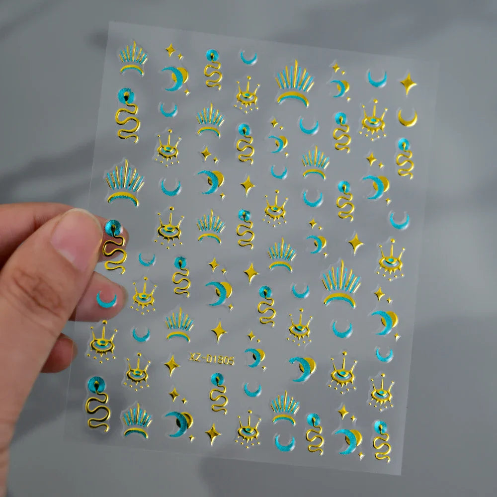 1PC Holographic Laser Heart Nail Stickers-3D Self-Adhesive Golden White Valentines Day Nail Decals For Women Nail Art Decoration (ONLINE ORDER ONLY)