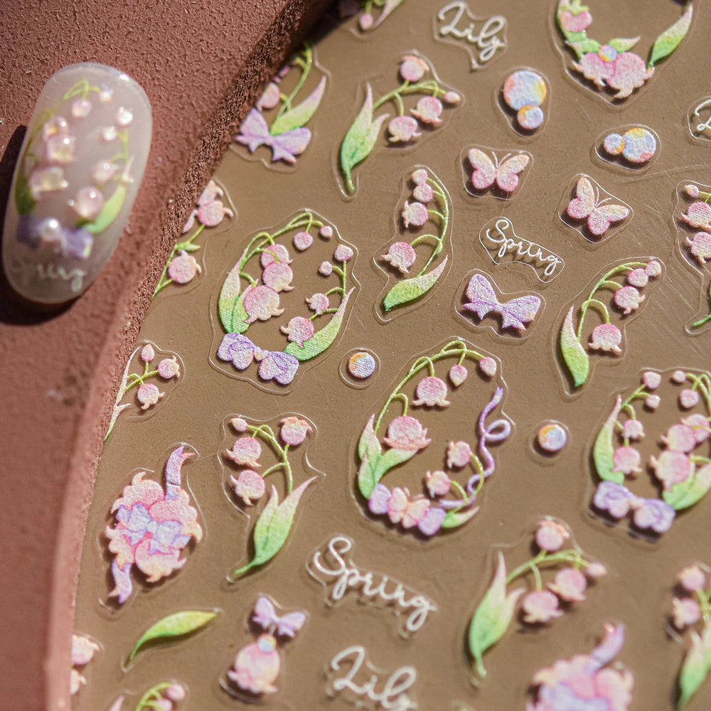 Lily of The Valley Star Spring Flower Bowknot Butterfly Water Bubbles Self Adhesive Nail Art Stickers Rhinestone Manicure Decals (ONLINE ORDER ONLY)
