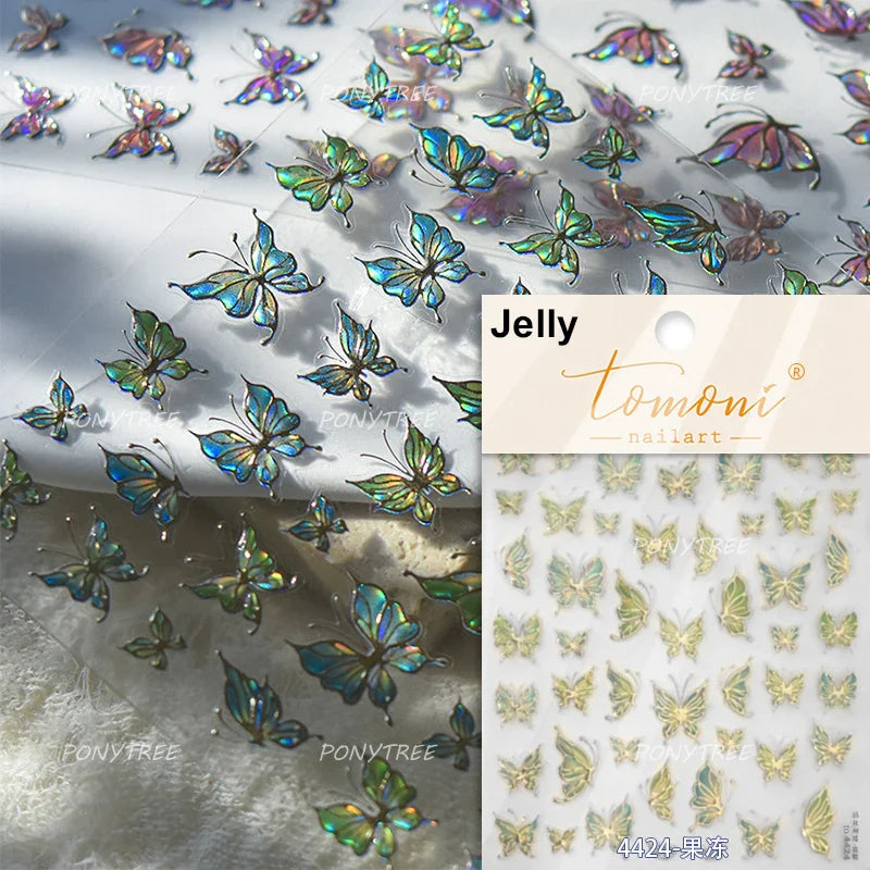 Yellow Butterfly Rose Flower Lace Gradual Wing Charming Romantic Jelly Camellia Self Adhesive Nail Art Stickers Manicure Decals (Online Order Only)