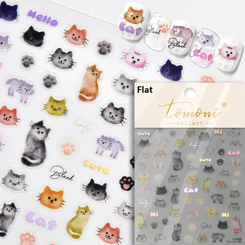 Cute Cat Eye Fishbone Animals Leopard Cat Ginger Cat Kitten Exclamation Point Paw Self Adhesive Nail Art Sticker Manicure Decals (ONLINE ORDER ONLY)