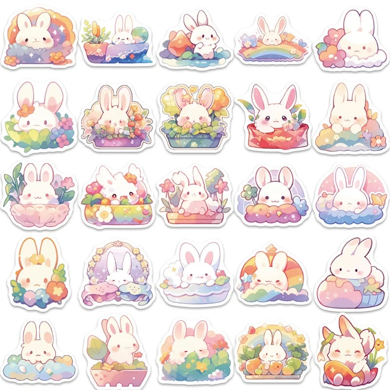 10/30/50PCS Rainbow Rabbit PVC Sticker Aesthetic Children's Korean Decoration Scrapbooking Stationery School Supplies for Kids (ONLINE ORDER ONLY)