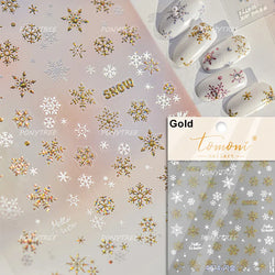 Shiny Snow Delicate Gold Pink Silver White Romantic Winter Self Adhesive Nail Art Stickers Snowflake Rhinestone Manicure Decals (ONLINE ORDER ONLY)