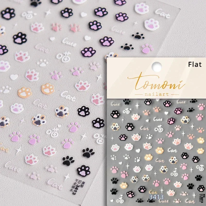 Cute Cat Eye Fishbone Animals Leopard Cat Ginger Cat Kitten Exclamation Point Paw Self Adhesive Nail Art Sticker Manicure Decals (ONLINE ORDER ONLY)