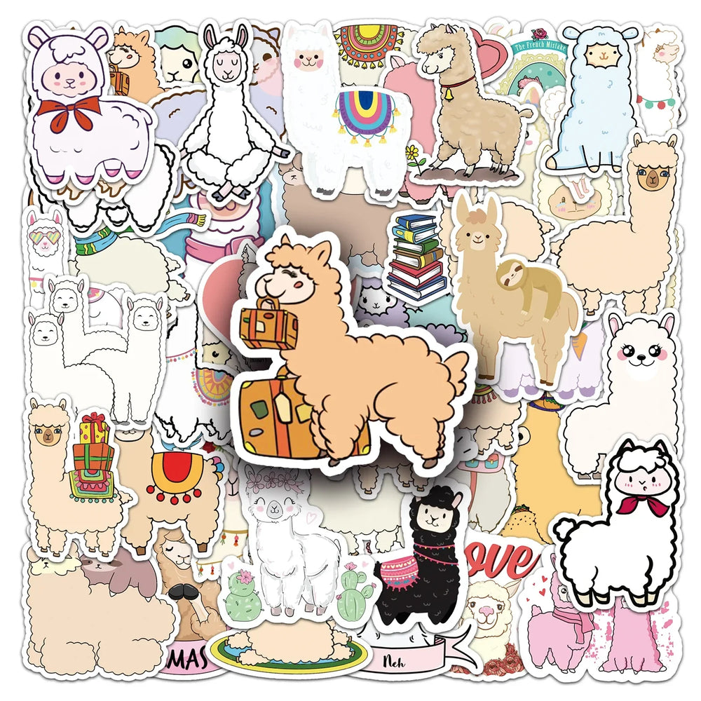 50Pcs Alpaca Cartoon Waterproof Vinyl Stickers for Skateboard Snowboard (ONLINE ORDER ONLY)