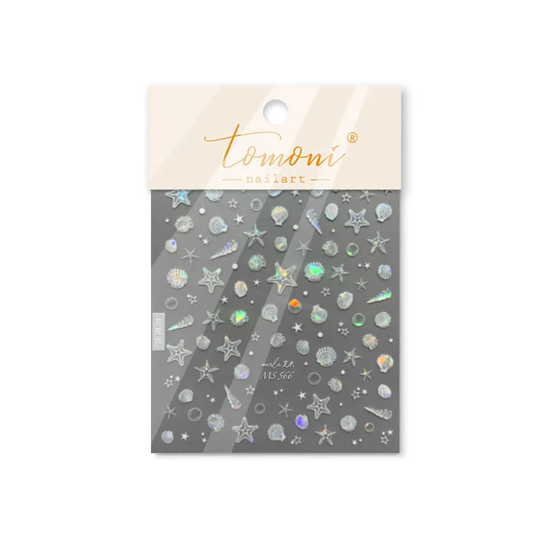 Summer Beach Ocean Shell Starfish Clams Conch Stars Sea Bubble Seasnail Soft Relief Decoration Nail Art Stickers Manicure Decals (ONLINE ORDER ONLY)