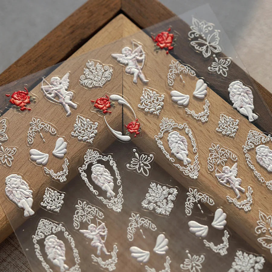 Baroque Angel Archery Wing Butterfly Retro Totem European Border Rose Flower Lace Chic Adhesive Nail Art Sticker Manicure Decals (ONLINE ORDER ONLY)