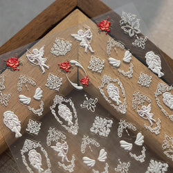Baroque Angel Archery Wing Butterfly Retro Totem European Border Rose Flower Lace Chic Adhesive Nail Art Sticker Manicure Decals (ONLINE ORDER ONLY)
