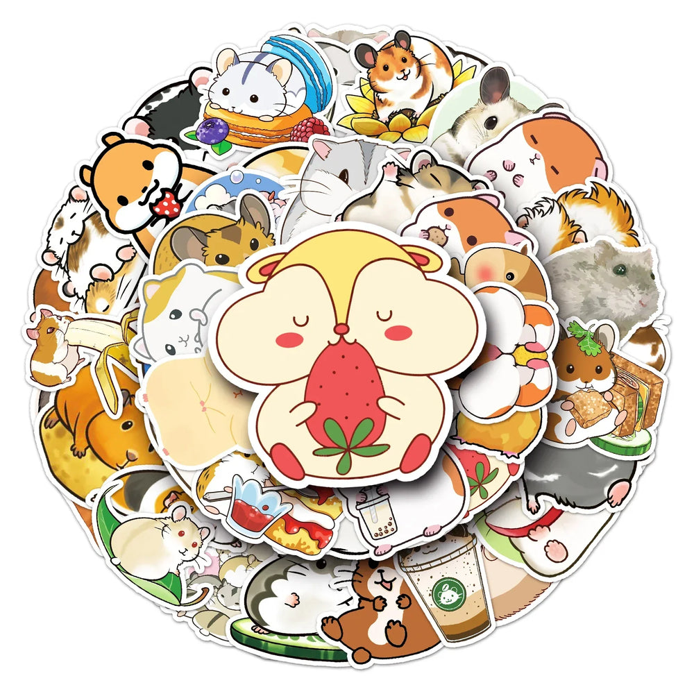 50Pcs Hamster Cartoon Waterproof Vinyl Stickers for Skateboard Snowboard Decals (Online Order Only)