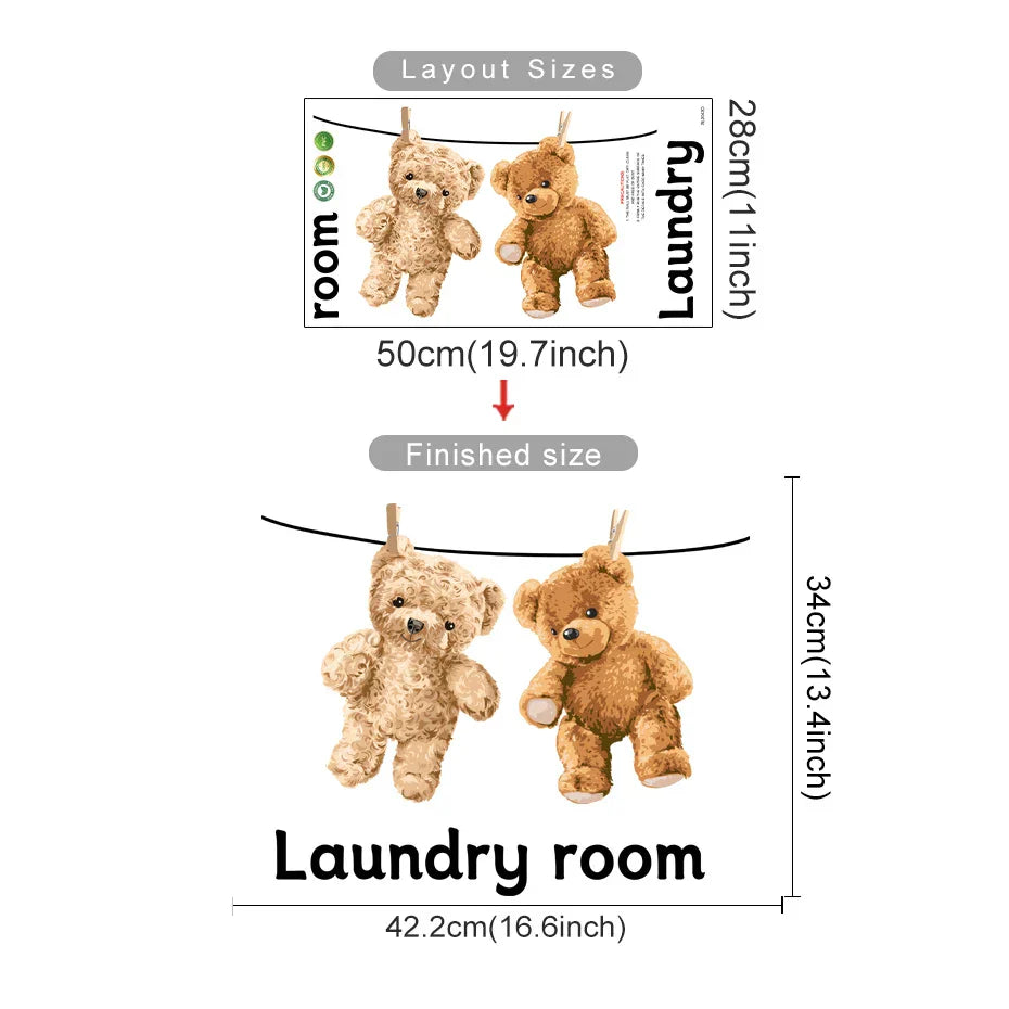 Bear Wall Stickers for Laundry and Bathroom - Cartoon Animal Vinyl Wallpaper (ONLINE ORDER ONLY)