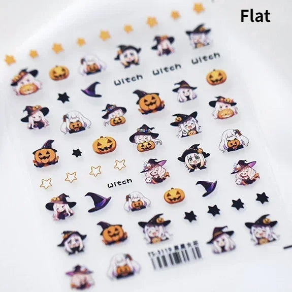 Halloween Ghost Pumpkin Bat Coffin Cat Spider Demon Jelly Self Adhesive Nail Art Sticker Terrifying Candy Candle Manicure Decals (ONLINE ORDER ONLY)